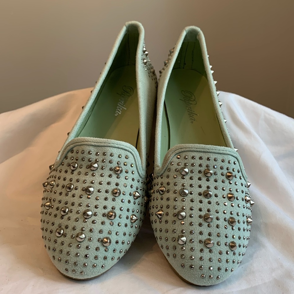 Seafoam suede & rivets flats